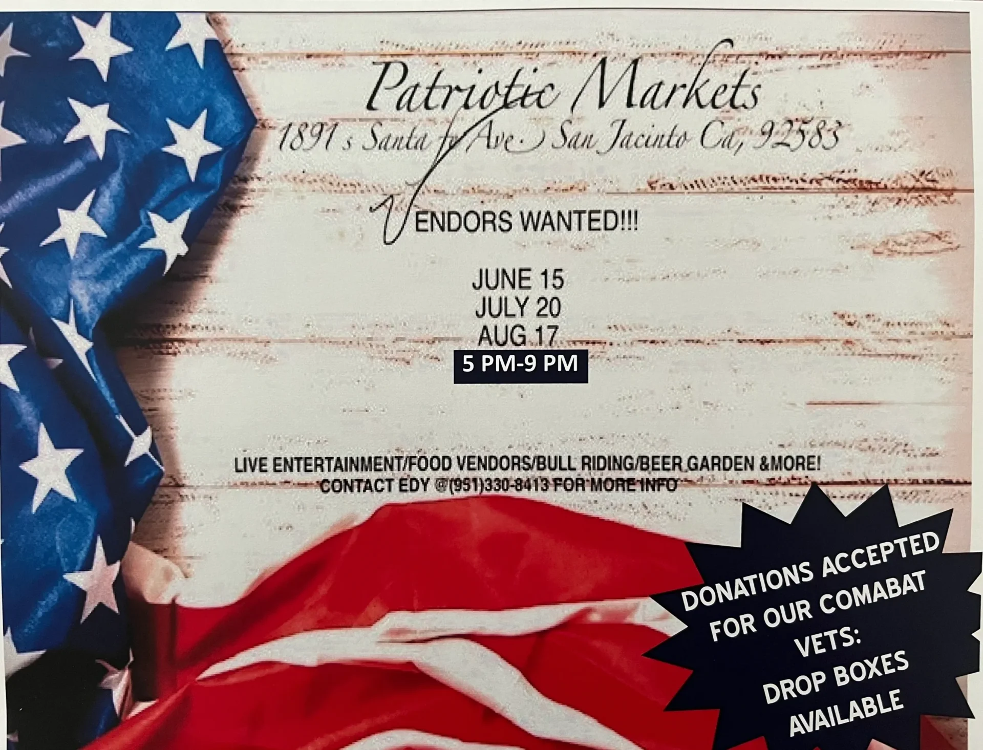 A poster advertising patriotic markets in san jose.