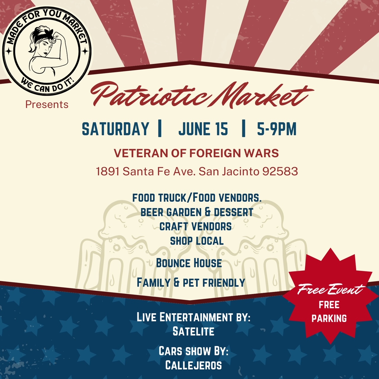 A poster for the patriotic market event.